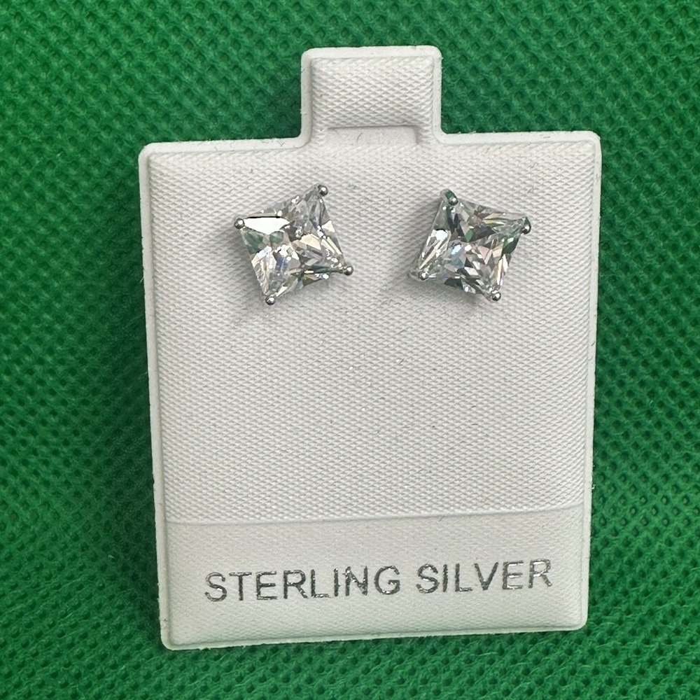 Sterling Silver 3mm Square Princess-Cut CZ Post Stud Earrings Butterfly Back